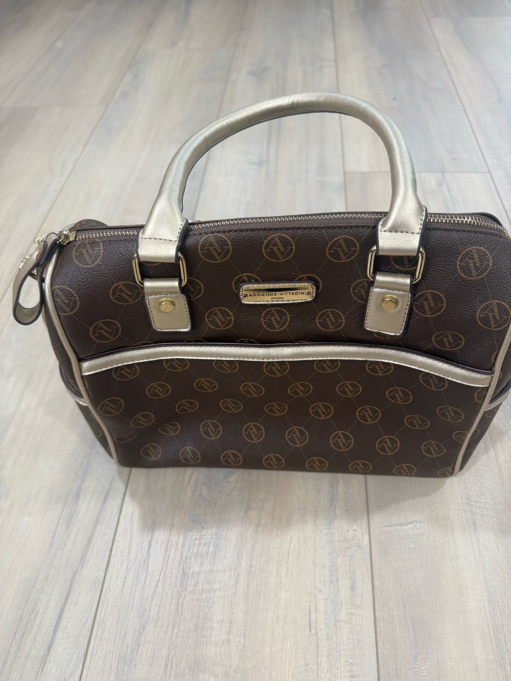 Adrienne Vittadini Brown Satchel with Champagne Handles & Trim - Picture 1 of 9